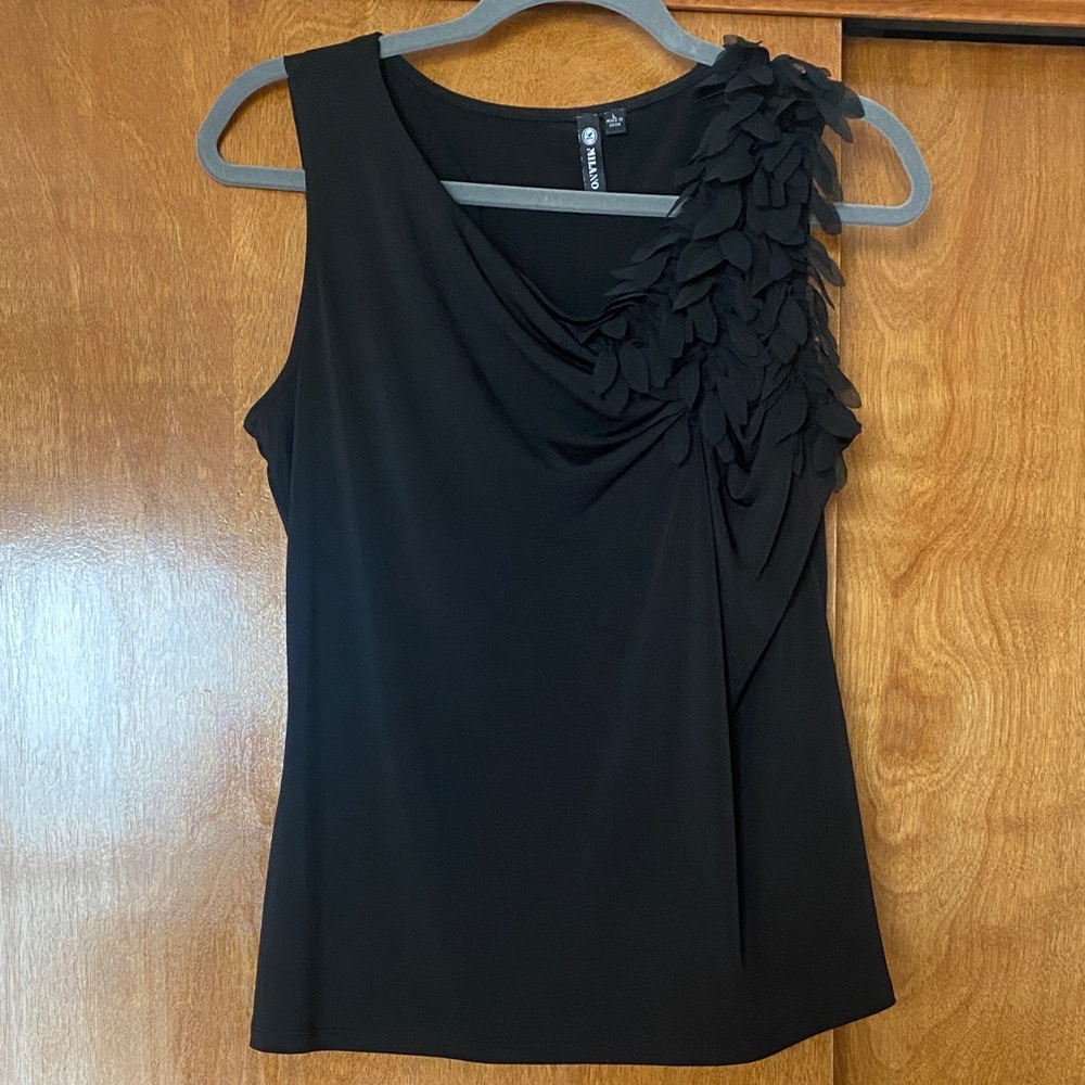Milano Black Tank Top with Leaf Accents
